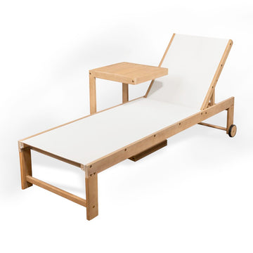 Trabuco Coastal Modern Acacia Wood Mesh 3-Position Outdoor Chaise Lounge Set with Side Table - JONATHAN Y